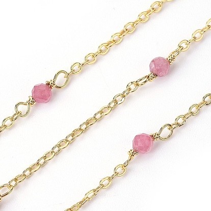 Handmade Natural Gemstone Beaded Chains, Soldered, with Brass Findings, Real 18K Gold Plated, Long-Lasting Plated, with Spool