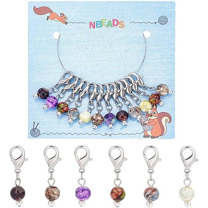 12шт стеклянная имитация снежинки бусины обсидиана кулон украшения, подвески с застежкой-лобстером, подвески на клипсах, для брелка, кошелек, украшение для рюкзака, маркер стежка, круглые