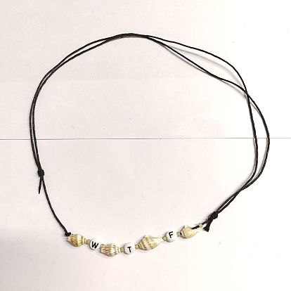 Colliers de perles wtf en coquillage naturel et acrylique pour femmes, collier réglable en cordon de coton ciré