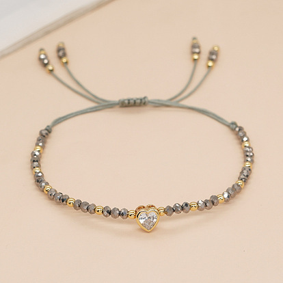 Граненые стеклянные % латунные бусины плетеные браслеты из бисера, ювелирные изделия из латуни с микро-паве из прозрачного кубического циркония для женщин