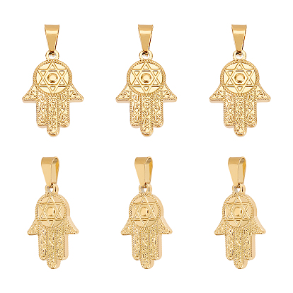 6 pcs 304 pendentifs en acier inoxydable, main hamsa avec l'étoile de david