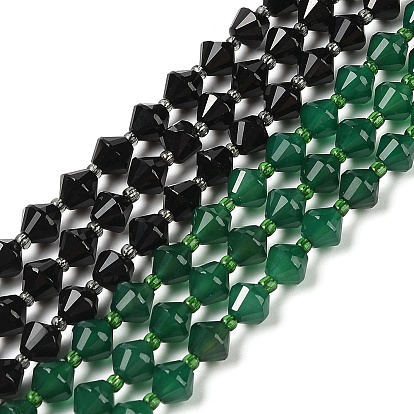 Природный агат бисер нитей, окрашенная и подогревом, граненые двухконусные, с бисером