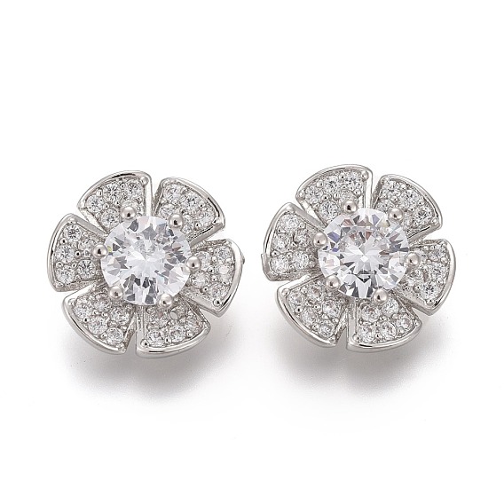 Пуговицы на хвостовике из латуни с микропейвом и прозрачным кубическим цирконием, цветок