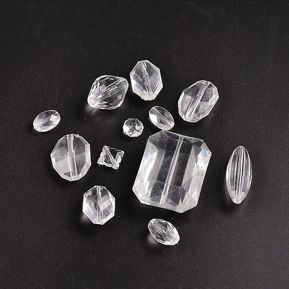 Transparent Acrylic Beads, Faceted, Mixed Style, 14~45x7~33x7~20mm, Hole: 2~3mm