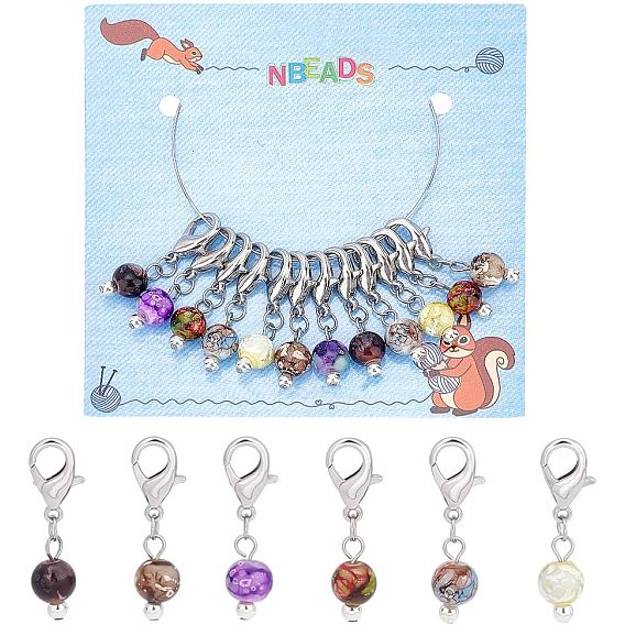 12шт стеклянная имитация снежинки бусины обсидиана кулон украшения, подвески с застежкой-лобстером, подвески на клипсах, для брелка, кошелек, украшение для рюкзака, маркер стежка, круглые