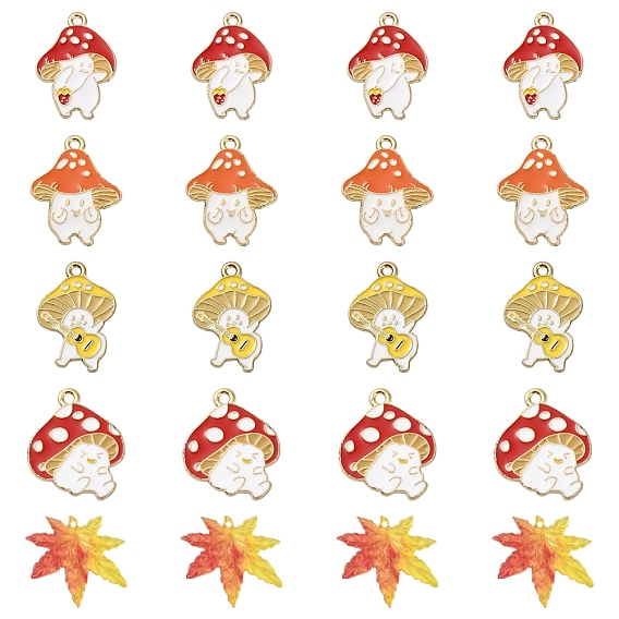 20шт 5 подвески из сплава с эмалью в стиле осень, кленовый лист и грибной эльф