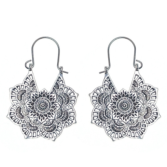 Серьги-кольца из сплава в стиле бохо-тибета для женщин, цветок