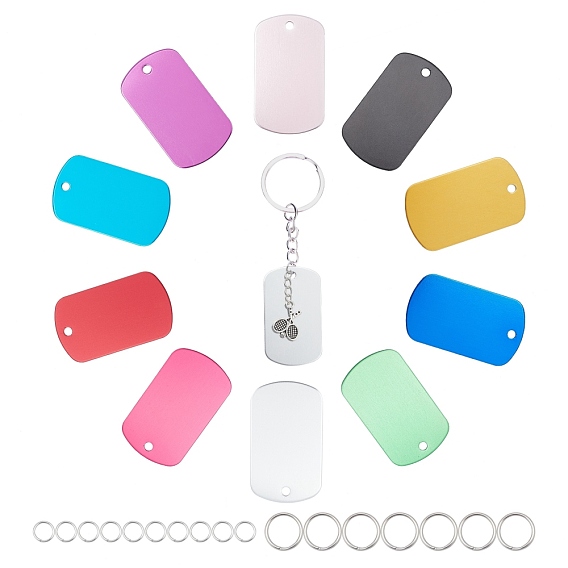 DIY Keychain Making Kit, Including Aluminum Pendants, Rectangle, Iron Split Key Rings, Iron Open Jump Rings