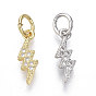 Brass Micro Pave Cubic Zirconia Charms, with Jump Ring, Nickel Free, Lightning, Clear