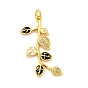 Real 18K Gold Plated Brass Micro Pave Cubic Zirconia Pendants, with Enamel and Jump Rings, Leaf