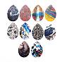 Printed Wooden Big Pendants, Dyed, Teardrop