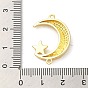 Brass Micro Pave Clear Cubic Zirconia Connector Charms, Moon Links with Star
