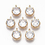 Brass Glass Rhinestone Charms, Long-Lasting Plated, Cadmium Free & Lead Free, Flat Round, Light Gold