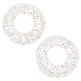 PANDAHALL ELITE 2 Sets 2 Styles Cotton Mini Wall Mirror with Macrame Fringe, Wall Hanging Circle Mirror Boho Home Decor, with Plastic Non-Trace Wall Hooks, Flat Round