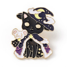Cat with Moon Enamel Pin, Gold Plated Alloy Badge for Backpack Clothes