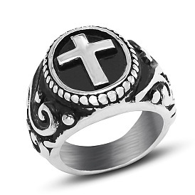 Titanium Steel Cross Finger Ring, Wide Chunky Ring for Men Women