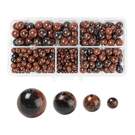 Perles d'obsidienne en acajou naturel de style pcs, ronde