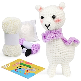 Kits de bricolaje de crochet de alpaca para principiantes, incluyendo hilo de poliéster, relleno de fibra, aguja de ganchillo, aguja de hilo, alambre de soporte, marcador de punto