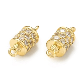 Brass Micro Pave Clear Cubic Zirconia Connector Charms, Column Links