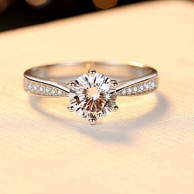 Потрясающее 925 серебряное кольцо с шестью зубцами, имитирующим бриллиант, для женщин – идеальное обручальное кольцо!