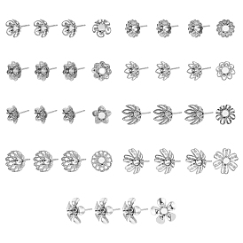 36Pcs 9 Style 304 Stainless Steel Stud Earring Settings, Mixed Flower