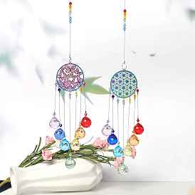 Glass Teardrop Pendant Decoration, Hanging Suncatchers, with Iron Findings and Metal Flat Round Link for Outdoor Garden Decoration