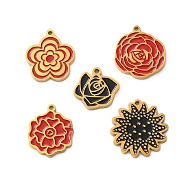 Ion Plating(IP) 304 Stainless Steel Pendants, with Enamel, Flower Charm