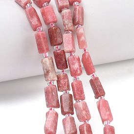 Природные родонит бисер нитей, граненые, колонка, с бисером
