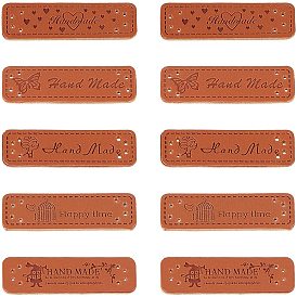 PU Leather Labels, Handmade Embossed Tag, with Holes, for DIY Jeans, Bags, Shoes, Hat Accessories, Rectangle with Word