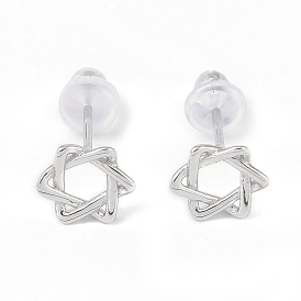 Rhodium Plated Star of David 999 Sterling Silver Stud Earrings for Women, with 999 Stamp