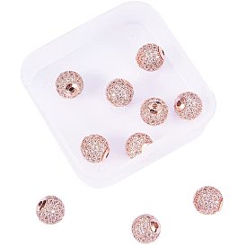 NBEADS Rack Plating Brass Cubic Zirconia Beads, Long-Lasting Plated, Round