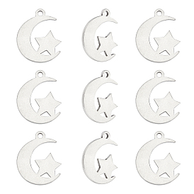 10 pcs 304 pendentifs en acier inoxydable, lune avec étoile