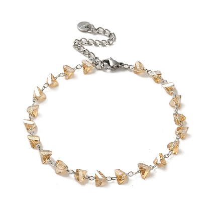 Triangle Glass Link Chain Bracelets, Platinum Plated Brass Jewelry for Women