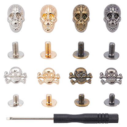 Alloy Studs Rivets, Screw Back, Skull Head, Iron Screwdriver, with Plastic Handle, Lead Free & Cadmium Free