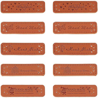 PU Leather Labels, Handmade Embossed Tag, with Holes, for DIY Jeans, Bags, Shoes, Hat Accessories, Rectangle with Word