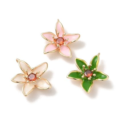 Латунь эмаль подвески, без кадмия, без никеля и без свинца, со стеклом, реальный 18 k позолоченный, цветочный шарм