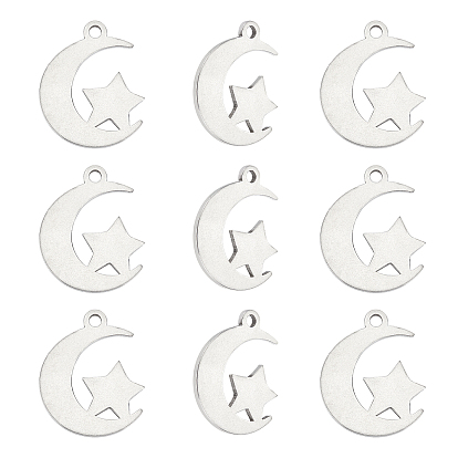 10 pcs 304 pendentifs en acier inoxydable, lune avec étoile