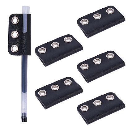 6Pcs Imitation Leather Pen Holder for Binder Notebook, Rectangle