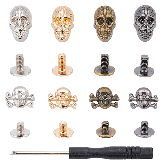Alloy Studs Rivets, Screw Back, Skull Head, Iron Screwdriver, with Plastic Handle, Lead Free & Cadmium Free