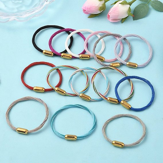 304 Браслеты из нержавеющей стали с полиэстеровым металлическим шнуром для женщин, с внутренней частью из рыбьей нити и магнитной застежкой, ионное покрытие (ip)