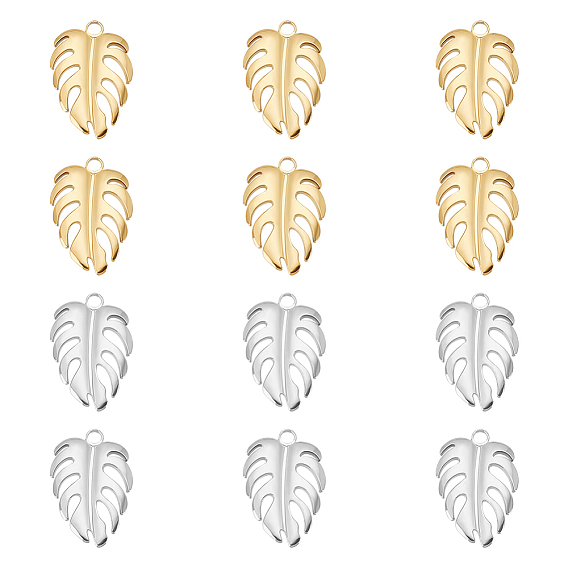 12 шт 2 цвета 304 подвески из нержавеющей стали, подвески из тропических листьев, лист монстры