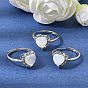 Micro latón allanar anillos zirconia cúbico, corazón, con cáscara blanca natural