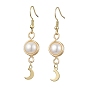 Natural Cultured Freshwater Pearl Dangle Earrings, Stainless Steel with Brass Charms