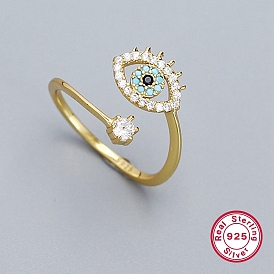 Cubic Zirconia Horse Eye Open Cuff Rings for Women, 925 Sterling Silver Jewelry