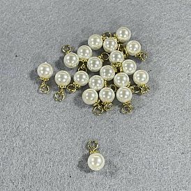 20 pcs colgantes de perlas de concha, encantos redondos, con fornituras de esmalte de latón