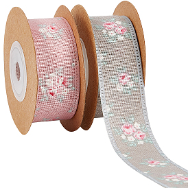 2 Rolls 2 Colors Burlap Ribbon, Flower Pattern, for Gifts Wrapping Party