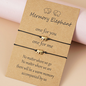 Elephant Black Braided Card Animal Bracelet Handmade Wristband for Women Men