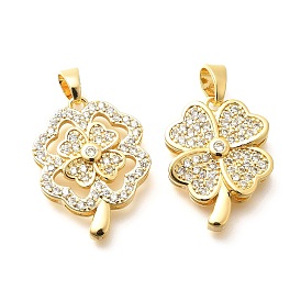 Латунные микро проложить кубического циркония подвески, без кадмия, без никеля и без свинца, реальный 18 k позолоченный, клевер амулеты