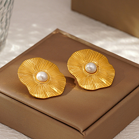 Vintage Stainless Steel 3D Flower Stud Earrings for Women's Daily Wear