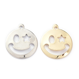 Brass Pendants, Long-Lasting Plated, Flat Round & Smiling Face & Star